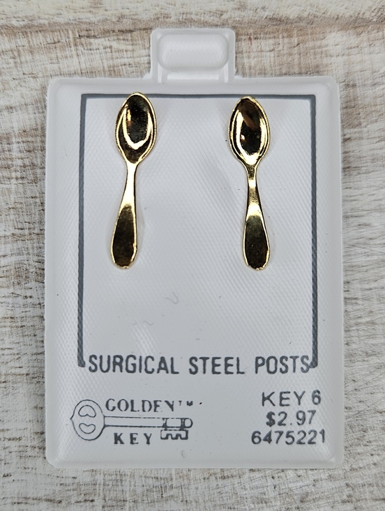 Vintage Jewelry - Vintage Golden Key Gold Spoon Stud Earrings – Surgical Steel Posts NWT